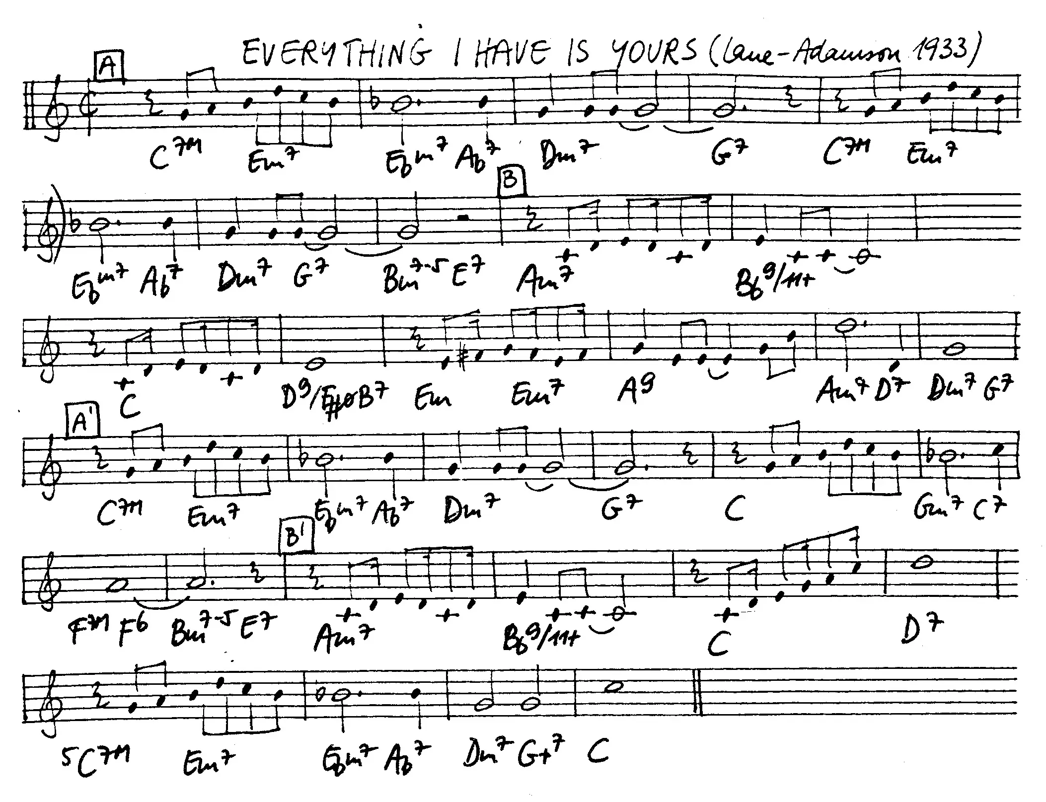 everything i have is yours free jazz leadsheet - Courtesy of the Jungle Jazz Band